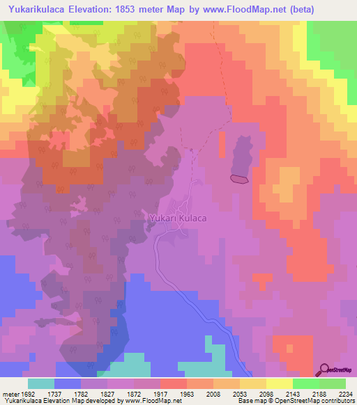 Yukarikulaca,Turkey Elevation Map