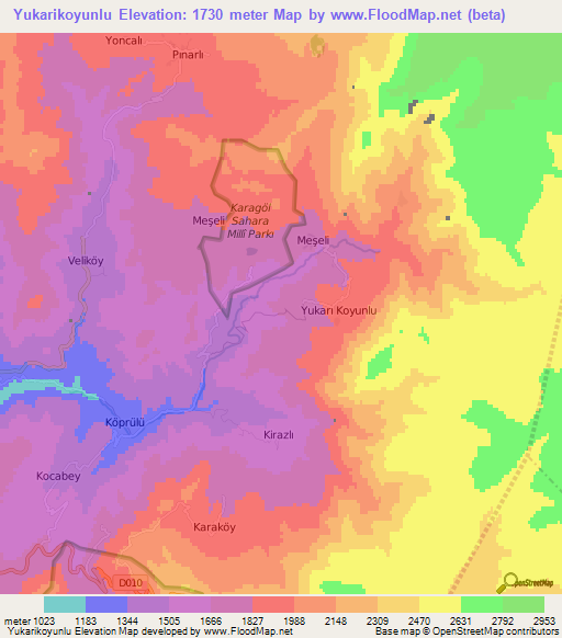 Yukarikoyunlu,Turkey Elevation Map