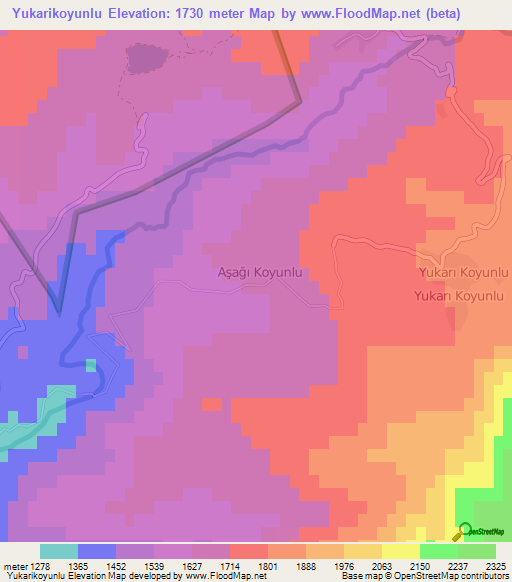 Yukarikoyunlu,Turkey Elevation Map