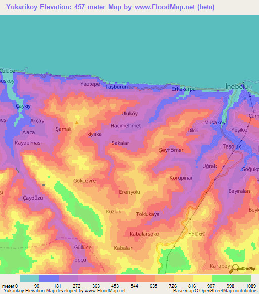 Yukarikoy,Turkey Elevation Map