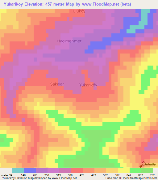 Yukarikoy,Turkey Elevation Map