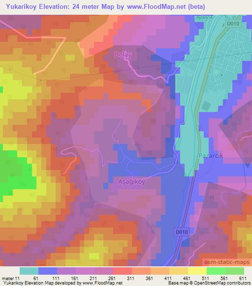 Yukarikoy,Turkey Elevation Map