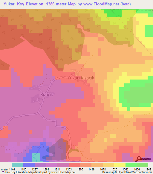 Yukari Koy,Turkey Elevation Map