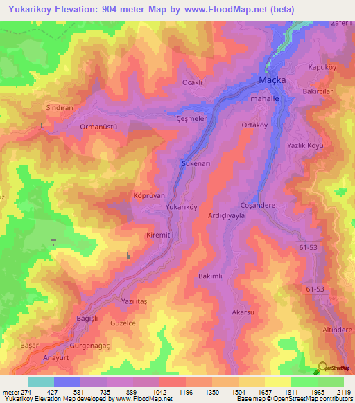 Yukarikoy,Turkey Elevation Map