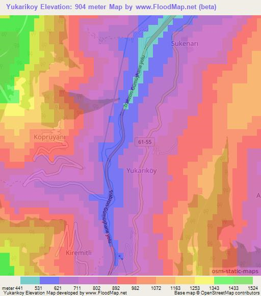 Yukarikoy,Turkey Elevation Map