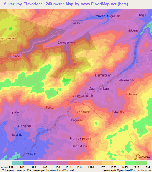 Yukarikoy,Turkey Elevation Map