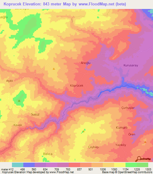 Koprucek,Turkey Elevation Map