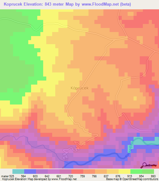 Koprucek,Turkey Elevation Map