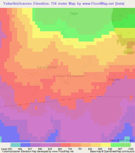 Yukarikizilcaoren,Turkey Elevation Map