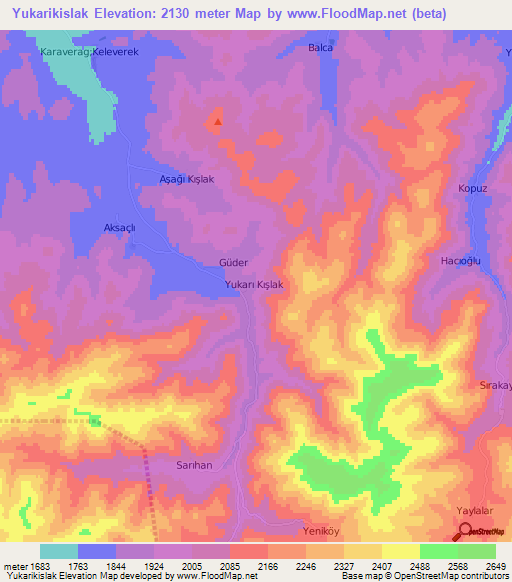 Yukarikislak,Turkey Elevation Map