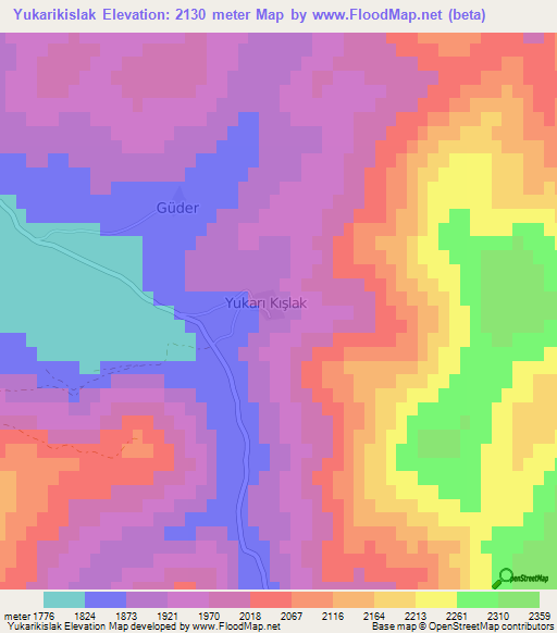 Yukarikislak,Turkey Elevation Map