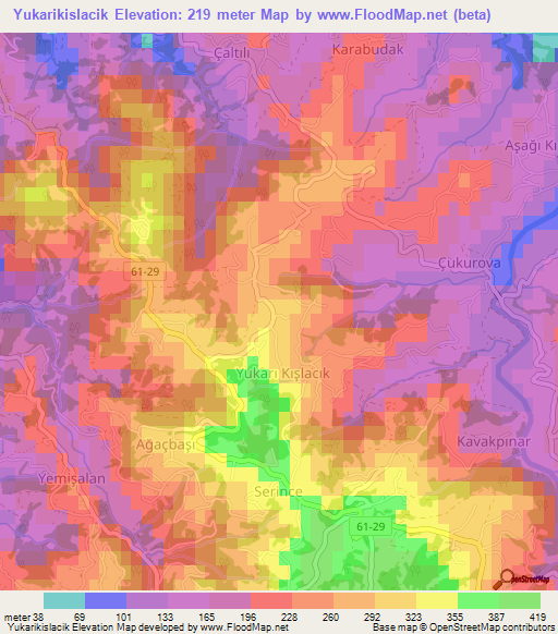 Yukarikislacik,Turkey Elevation Map