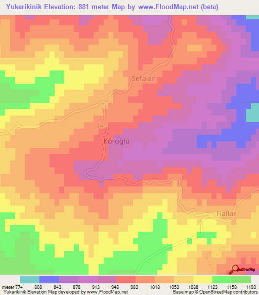 Yukarikinik,Turkey Elevation Map