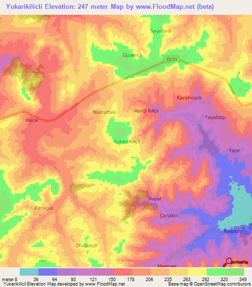 Yukarikilicli,Turkey Elevation Map