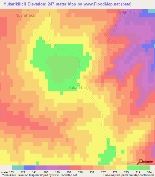 Yukarikilicli,Turkey Elevation Map