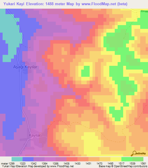 Yukari Kayi,Turkey Elevation Map