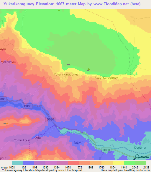 Yukarikaraguney,Turkey Elevation Map