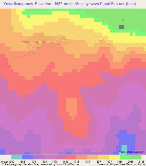 Yukarikaraguney,Turkey Elevation Map