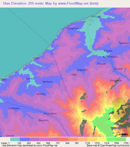 Ulas,Turkey Elevation Map