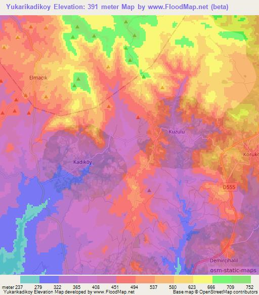 Yukarikadikoy,Turkey Elevation Map