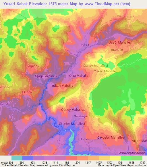 Yukari Kabak,Turkey Elevation Map