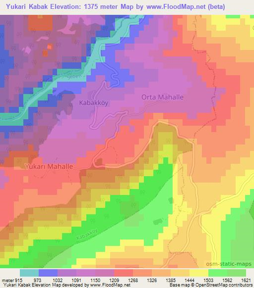 Yukari Kabak,Turkey Elevation Map