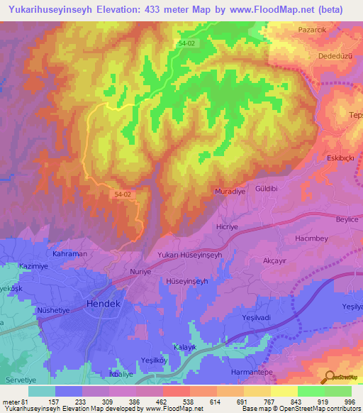 Yukarihuseyinseyh,Turkey Elevation Map