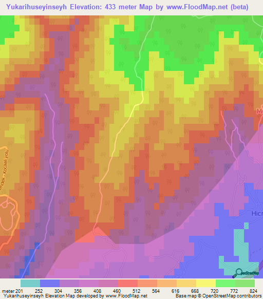 Yukarihuseyinseyh,Turkey Elevation Map