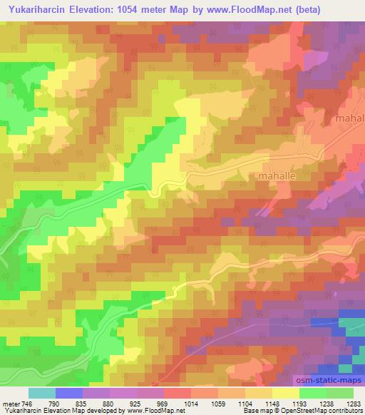 Yukariharcin,Turkey Elevation Map