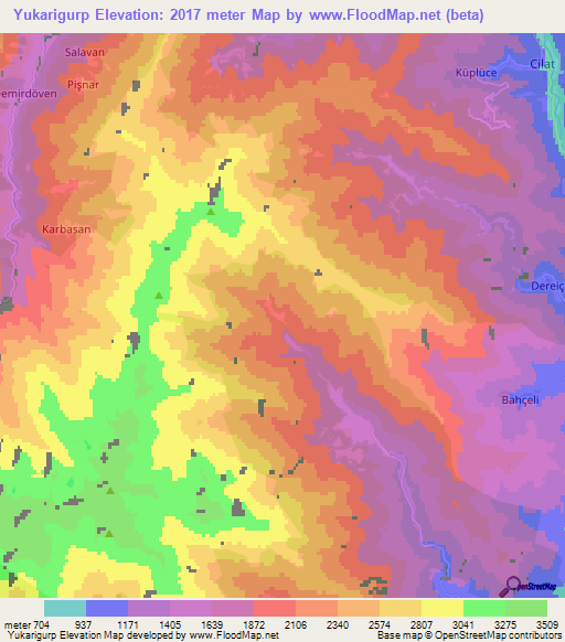 Yukarigurp,Turkey Elevation Map