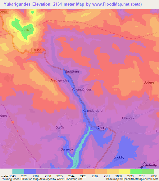 Yukarigundes,Turkey Elevation Map