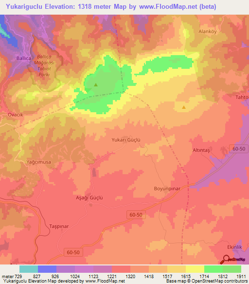 Yukariguclu,Turkey Elevation Map