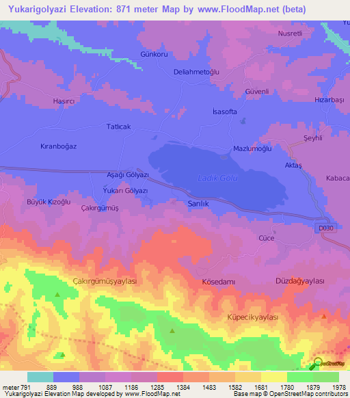 Yukarigolyazi,Turkey Elevation Map