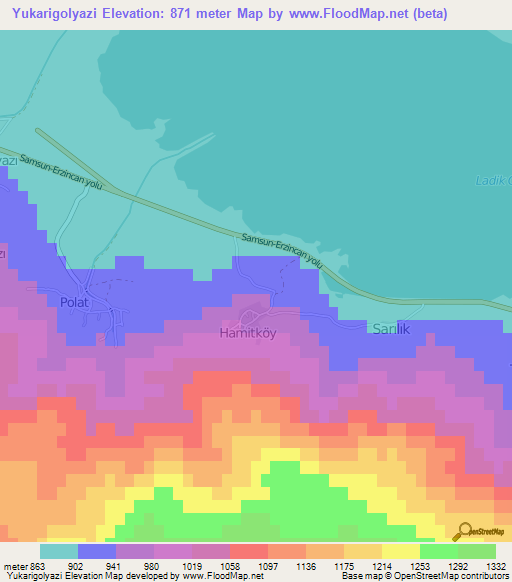 Yukarigolyazi,Turkey Elevation Map