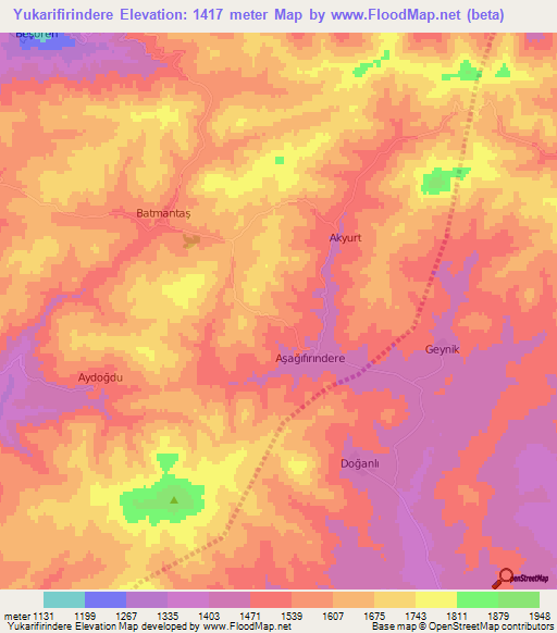 Yukarifirindere,Turkey Elevation Map