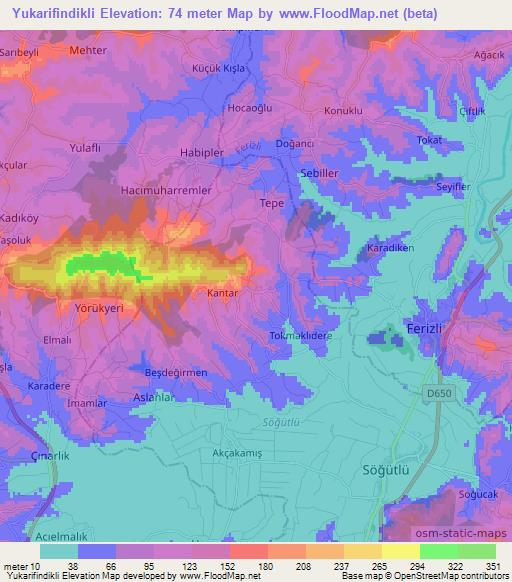 Yukarifindikli,Turkey Elevation Map