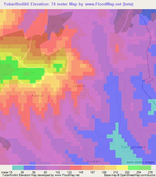 Yukarifindikli,Turkey Elevation Map