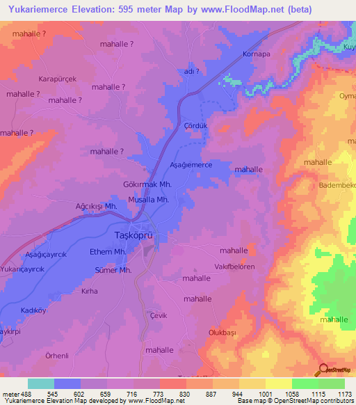 Yukariemerce,Turkey Elevation Map