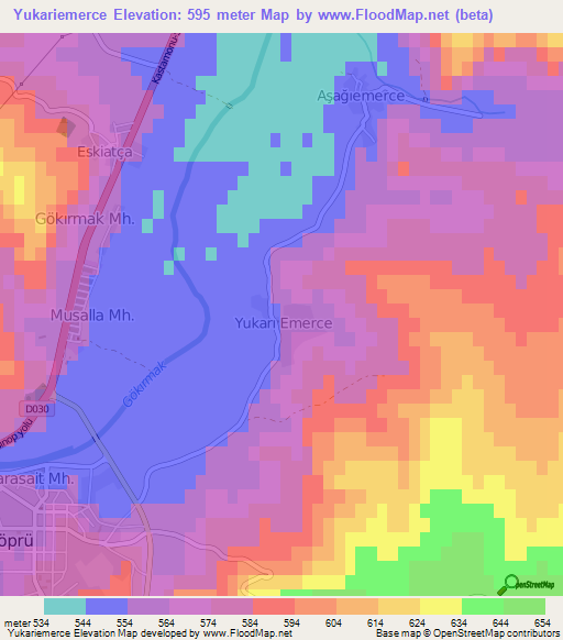 Yukariemerce,Turkey Elevation Map