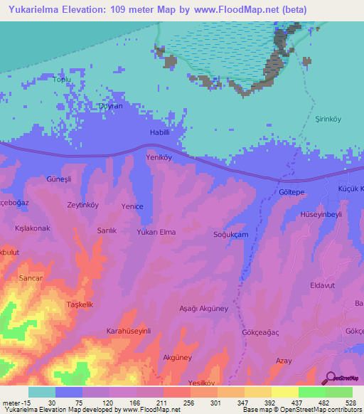 Yukarielma,Turkey Elevation Map