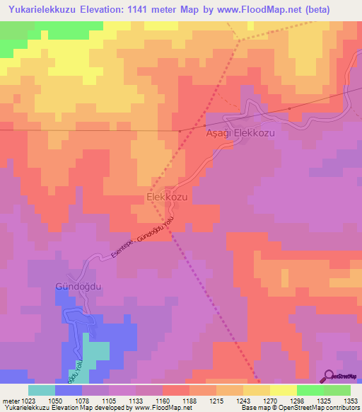 Yukarielekkuzu,Turkey Elevation Map