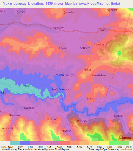 Yukaridurucay,Turkey Elevation Map