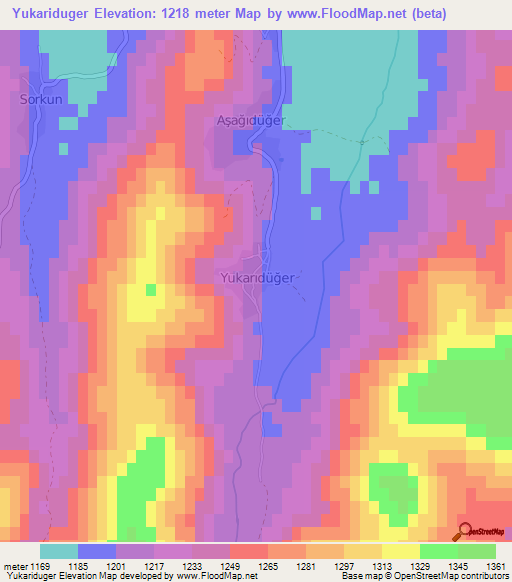 Yukariduger,Turkey Elevation Map