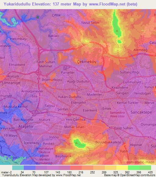 Yukaridudullu,Turkey Elevation Map