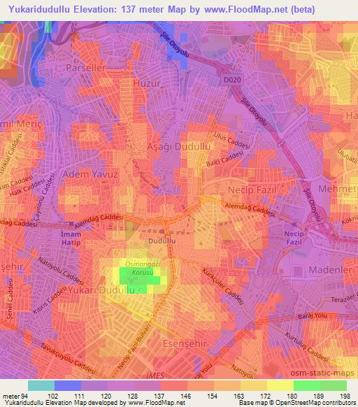 Yukaridudullu,Turkey Elevation Map