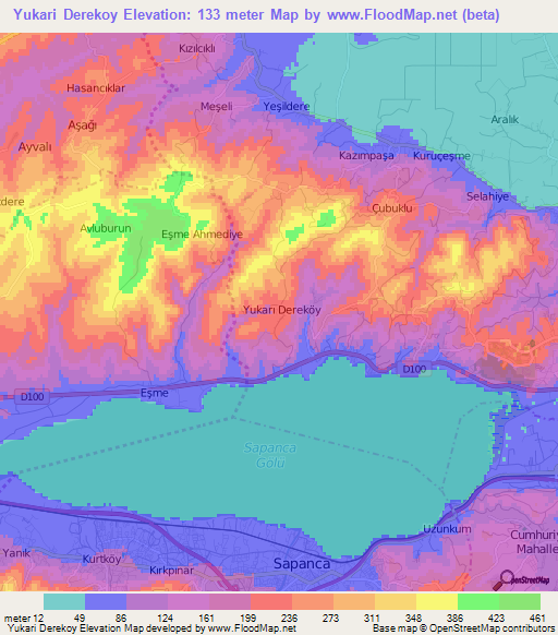 Yukari Derekoy,Turkey Elevation Map