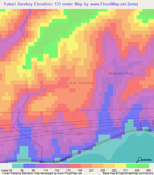 Yukari Derekoy,Turkey Elevation Map