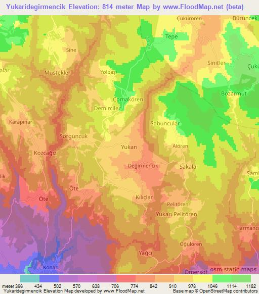 Yukaridegirmencik,Turkey Elevation Map