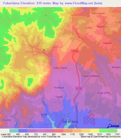 Yukaridana,Turkey Elevation Map