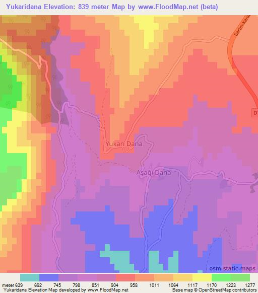 Yukaridana,Turkey Elevation Map